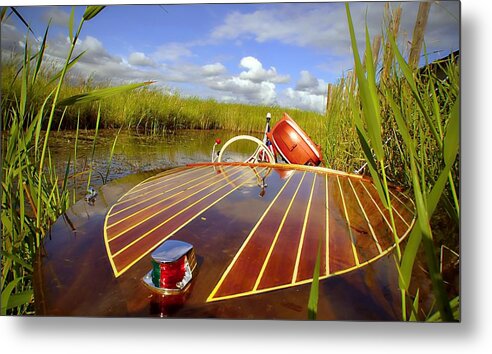 Classic Wooden Boat Metal Print featuring the photograph Les Cheneaux classic wooden boat by Marysue Ryan