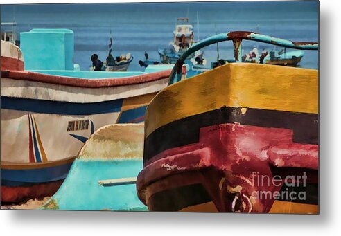 Julia Springer Metal Print featuring the photograph Boats on the Beach - Puerto Lopez - Ecuador by Julia Springer
