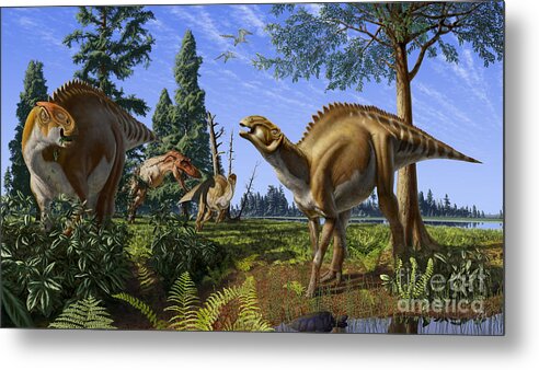 Dinosaur Metal Print featuring the digital art Brachylophosaurus canadensis by Julius Csotonyi