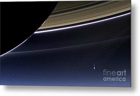 Saturn Metal Print featuring the photograph Cassini View Of Saturn And Earth by Science Source