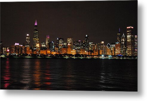 Chicago Metal Print featuring the photograph Chicago Night Skyline by Georgia Clare