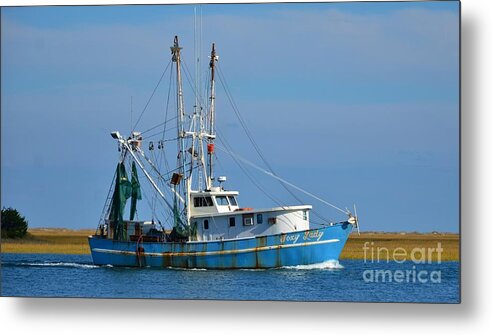 Blue Metal Print featuring the photograph Colorful Shrimp Boat 16x9 Ratio by Bob Sample