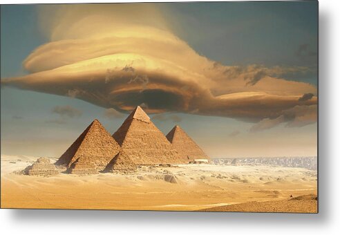 Scenics Metal Print featuring the photograph Dramatic Storm Cloud Above Pyramids by Jimpix