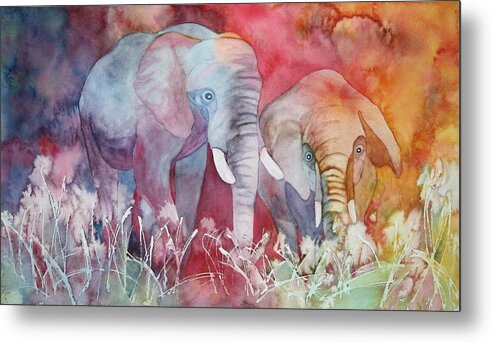 Animals Metal Print featuring the painting Elephant Duo by Nancy Jolley