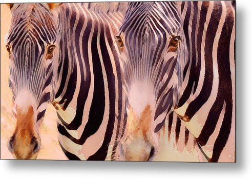 Zebras Metal Print featuring the photograph Exotic Friends by Melinda Hughes-Berland