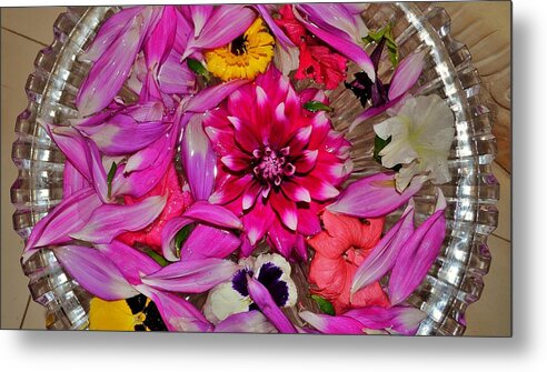 Flower Petals Metal Print featuring the photograph Flower Offerings - Jabalpur India by Kim Bemis