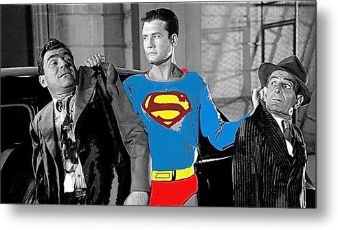 George Reeves As Superman In His 1950's Tv Show Apprehending Two Bad Guys 1953-2010 Metal Print featuring the photograph George Reeves as Superman in his 1950's TV show apprehending two bad guys 1953-2010 by David Lee Guss