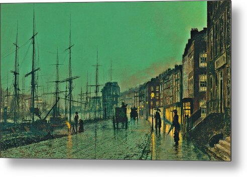 Shipping On The Clyde 1881 Metal Print featuring the painting John Atkinson Grimshaw Shipping on the Clyde 1881 by Movie Poster Prints