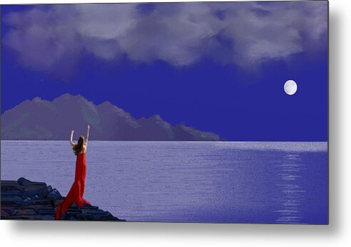 Seascape Metal Print featuring the digital art Lady In Red by Tony Rodriguez