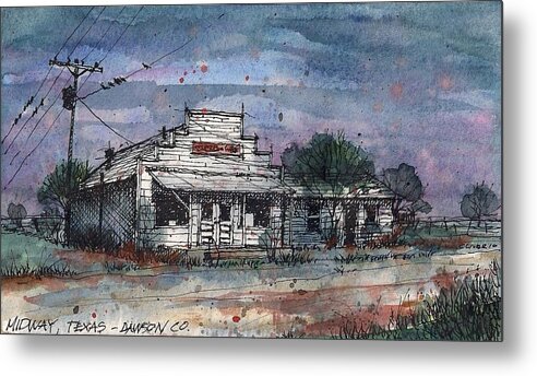 Midway Metal Print featuring the mixed media Midway Texas Grocery by Tim Oliver