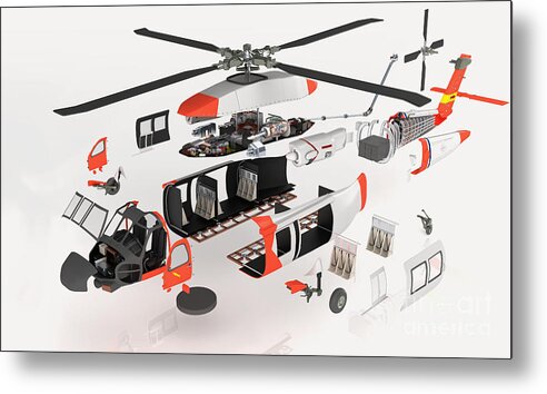 Arrangement Metal Print featuring the photograph Military Helicopter, Exploded View by Nikid Design Ltd / Dorling Kindersley
