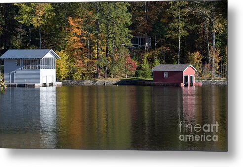 Autumn Metal Print featuring the photograph Mountain Lakefront house by Ules Barnwell