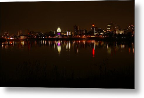 Harrisburg Metal Print featuring the photograph Night Skyline Harrisburg pa pink lights by Rob Luzier