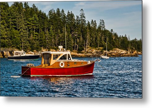 Boating In Maine Metal Print featuring the photograph New England Vintage Red Cabin Cruiser by Ginger Wakem