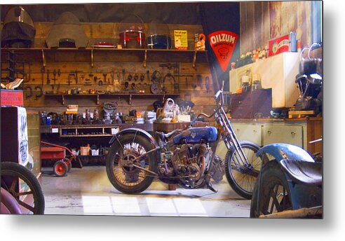 Motorcycle Shop Metal Print featuring the photograph Old Motorcycle Shop 2 by Mike McGlothlen