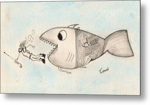 Fish Metal Print featuring the drawing Oops by Dan Twyman