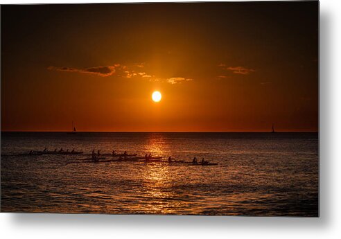 Kayak Metal Print featuring the photograph Paddle into the sunset in Hawaii by Tin Lung Chao