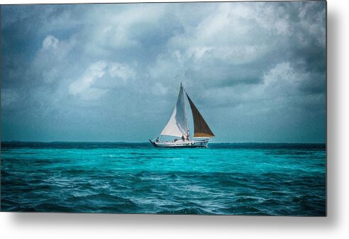 Sailing Tote Bag Metal Print featuring the photograph Sailing in Blue Belize by Kristina Deane