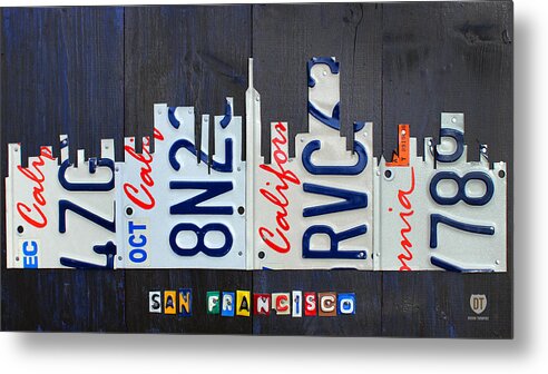 San Metal Print featuring the mixed media San Francisco California Skyline License Plate Art by Design Turnpike