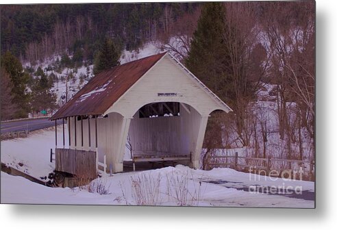 Covered Bridge Metal Print featuring the photograph Schoolhouse Covered Bridge. by New England Photography