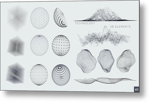 Internet Metal Print featuring the drawing Set of 3D Elements by AF-studio