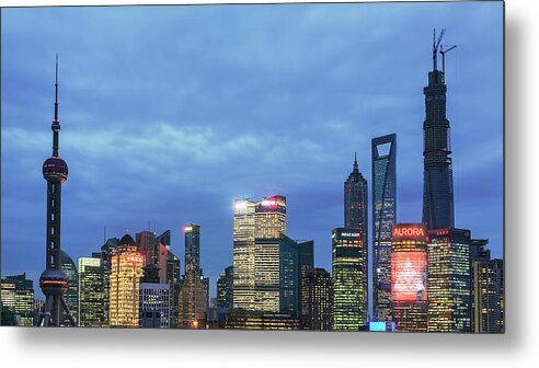 Communications Tower Metal Print featuring the photograph Shanghai Skyline by Elysee Shen