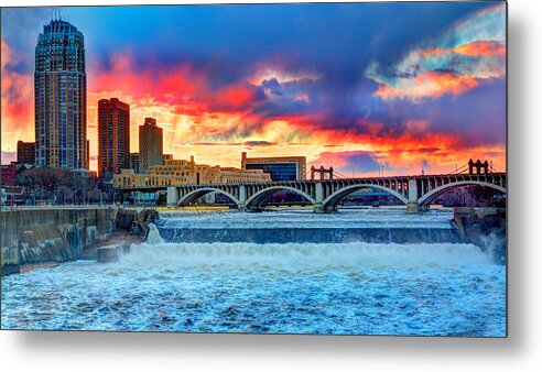 Saint Anthony Falls Metal Print featuring the photograph Spring Melt on the Mississippi by Amanda Stadther