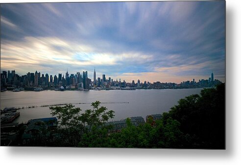 Empire State Metal Print featuring the photograph Static Skyline Moving Sky by Mark Garbowski