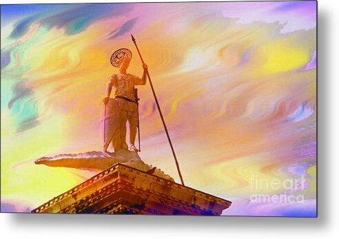 Italy Metal Print featuring the photograph Statue of St. Theodor Venice Italy - 2 by Larry Mulvehill