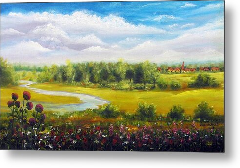 Landscape Metal Print featuring the painting Summer day by Vesna Martinjak