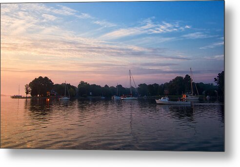 Blue Metal Print featuring the photograph Sunrise on St. Michaels MD harbor by David Kay