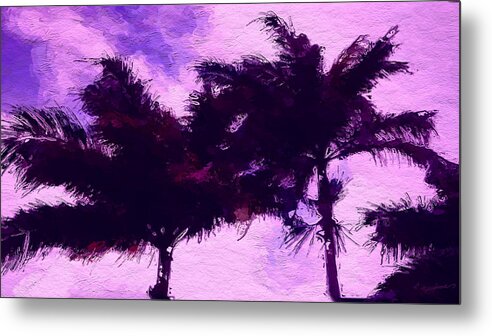 Anthony Fishburne Metal Print featuring the digital art Sunset purple palm tree by Anthony Fishburne