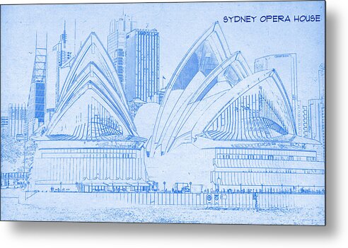 Sydney Opera House - Blueprint Drawing Metal Print featuring the digital art Sydney Opera House - BluePrint Drawing by MotionAge Designs