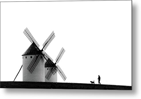 Windmill Metal Print featuring the photograph The Man, The Dog And The Windmills by J. Antonio Pardo