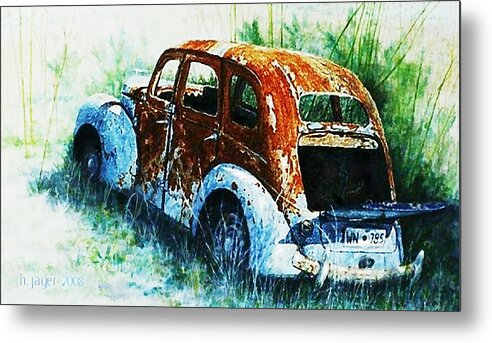 Old Car Metal Print featuring the painting The Old Car by Hartmut Jager