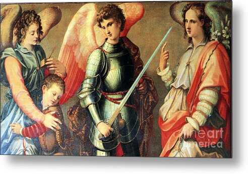 View Metal Print featuring the painting The Three Archangels by Archangelus Gallery