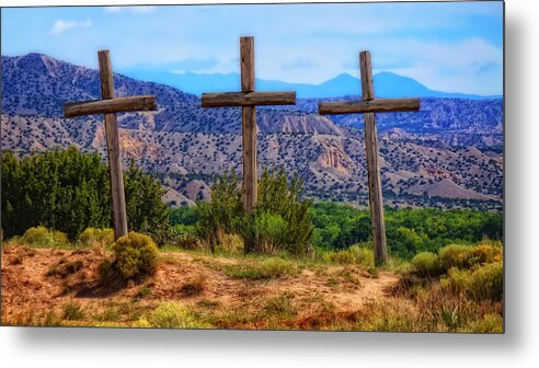 Abandoned Metal Print featuring the photograph Three Crosses by Ghostwinds Photography