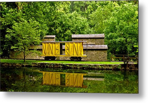 Architecture Metal Print featuring the photograph Train Car and Graining Mill. Hagley Museum. by Chris Kusik