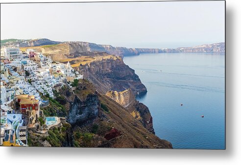 Greece Metal Print featuring the photograph View Of Fira Town, Santorini, Greece by Deimagine