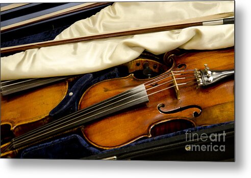 Fiddle Metal Print featuring the photograph Vintage Fiddle in the Case by Wilma Birdwell