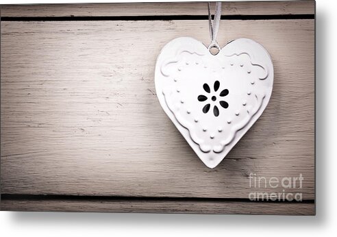 Background Metal Print featuring the photograph Vintage tin heart by Jane Rix