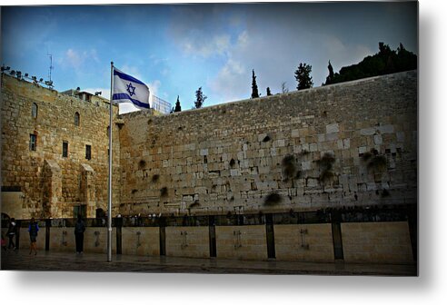 Jerusalem Metal Print featuring the photograph Western Wall and Israeli Flag by Stephen Stookey