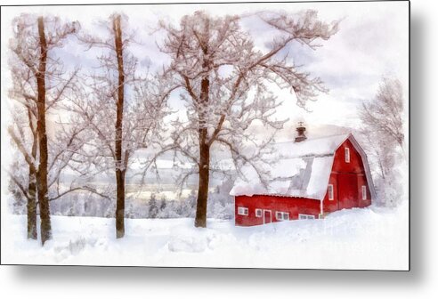 Barn Metal Print featuring the photograph Winter Arrives Watercolor by Edward Fielding