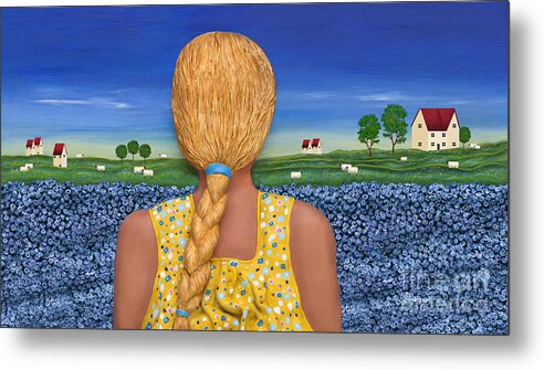 Ponytail Blond Girl Metal Print featuring the sculpture Yearning by Anne Klar