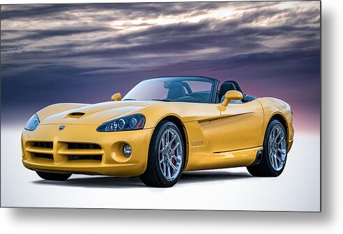 Yellow Metal Print featuring the digital art Yellow Viper Convertible by Douglas Pittman