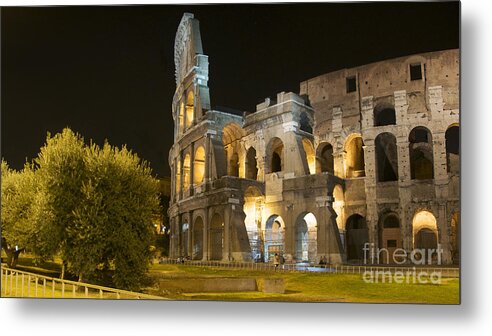 Ancient Rome Metal Print featuring the photograph Coliseum illuminated at night. Rome #1 by Bernard Jaubert