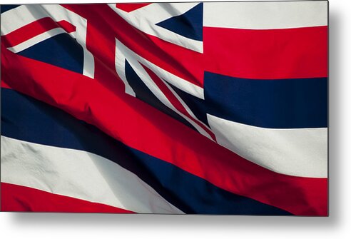 Blue Metal Print featuring the photograph Hawaiian State Flag by Joe Carini - Printscapes