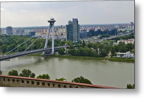 Bratislava Castle Metal Print featuring the photograph Novy Most Bridge - Bratislava by Jon Berghoff