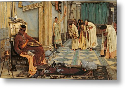 Court Metal Print featuring the painting The favourites of Emperor Honorius by John William Waterhouse