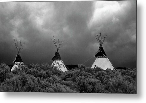 Sky Metal Print featuring the photograph Three teepee's by Carolyn D'Alessandro